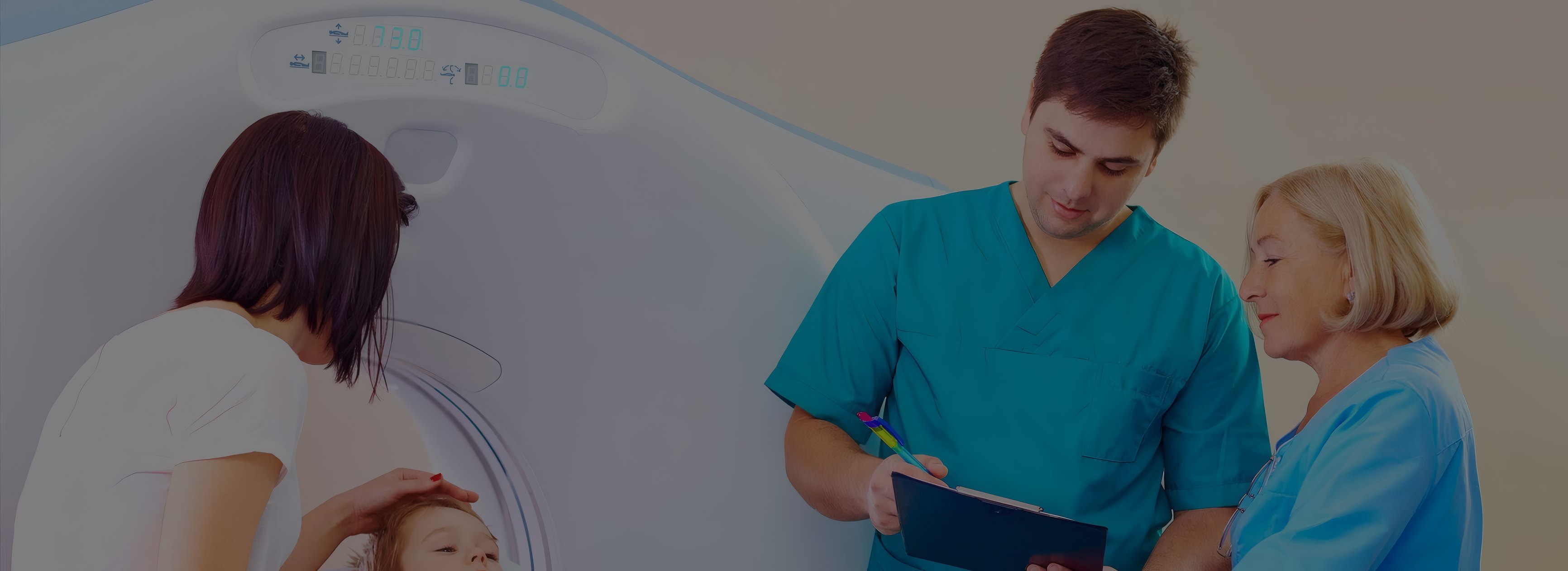 A radiographer preparing a patient for a scan