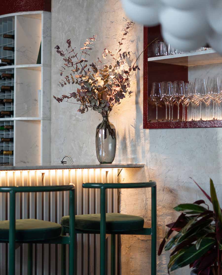 The bar at Oro, set for a private dinner
