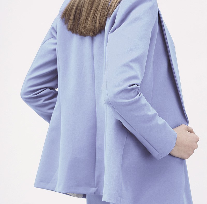 A periwinkle coat from a first-year portfolio
