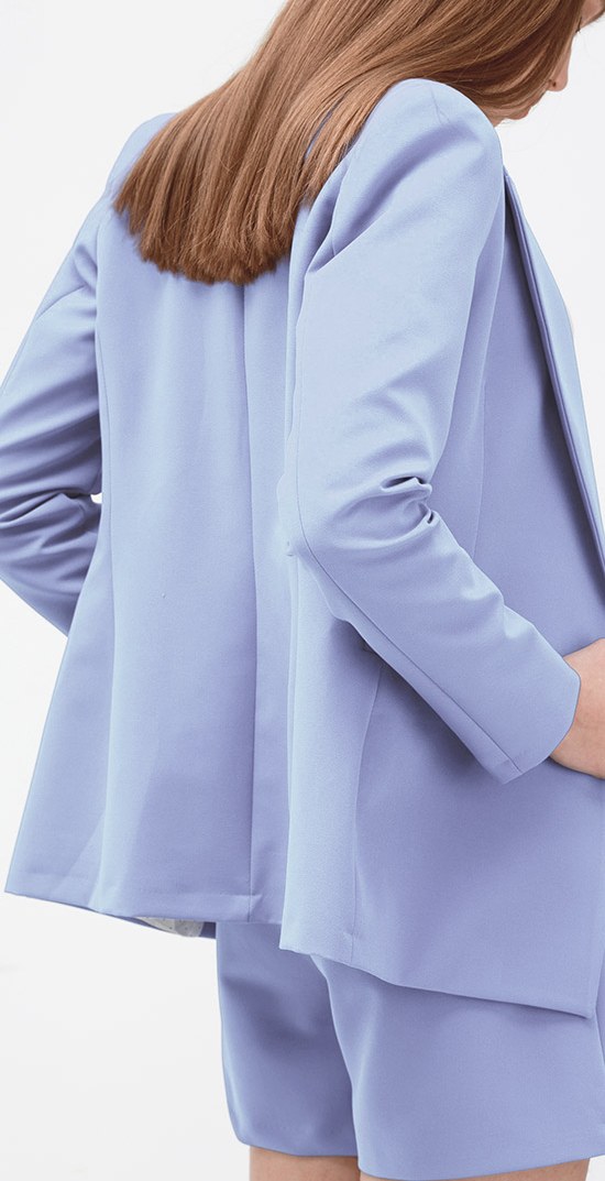 A periwinkle jacket and shorts, a look from Colour Field