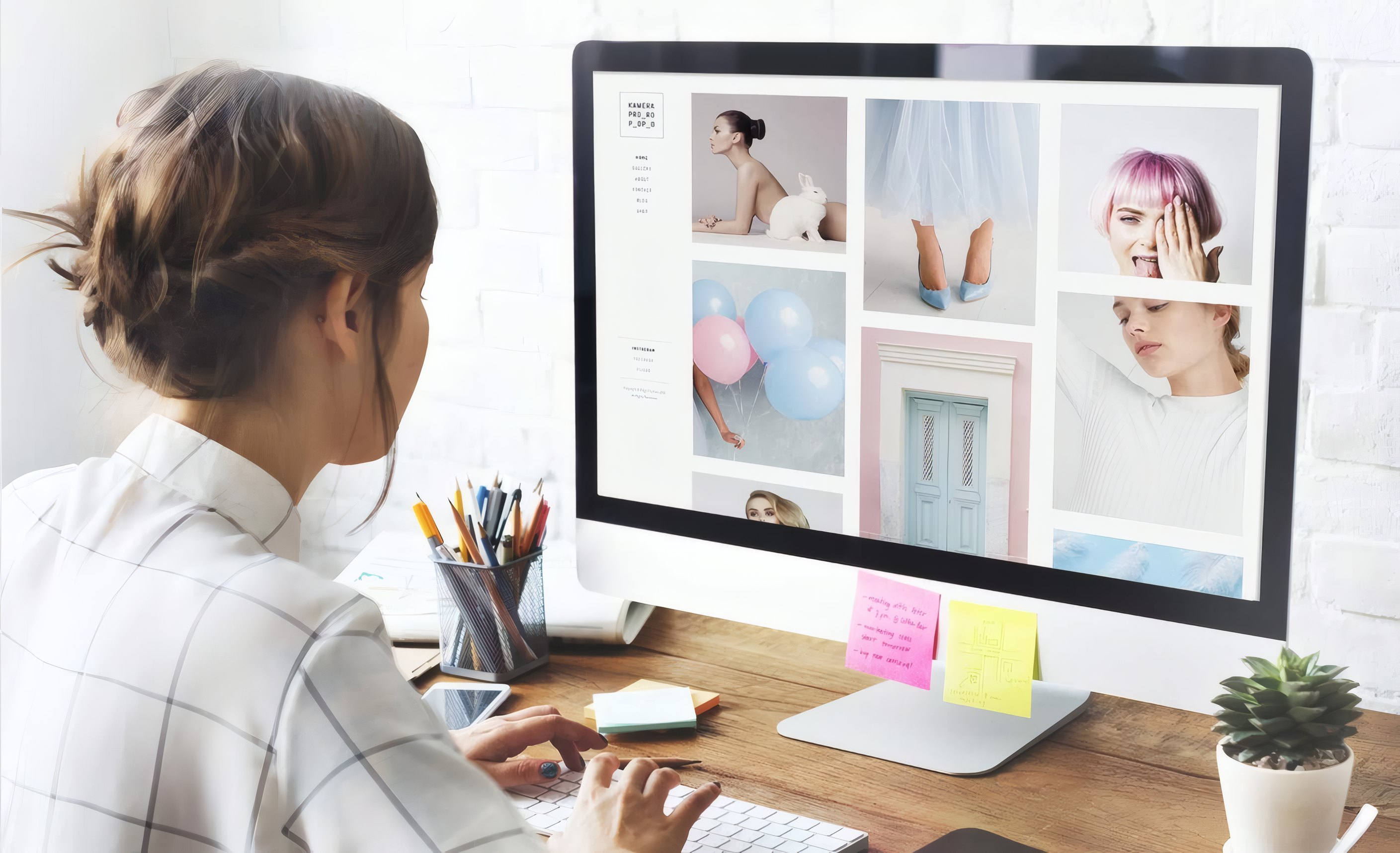 A student laying out her portfolio on screen beside a mood board
