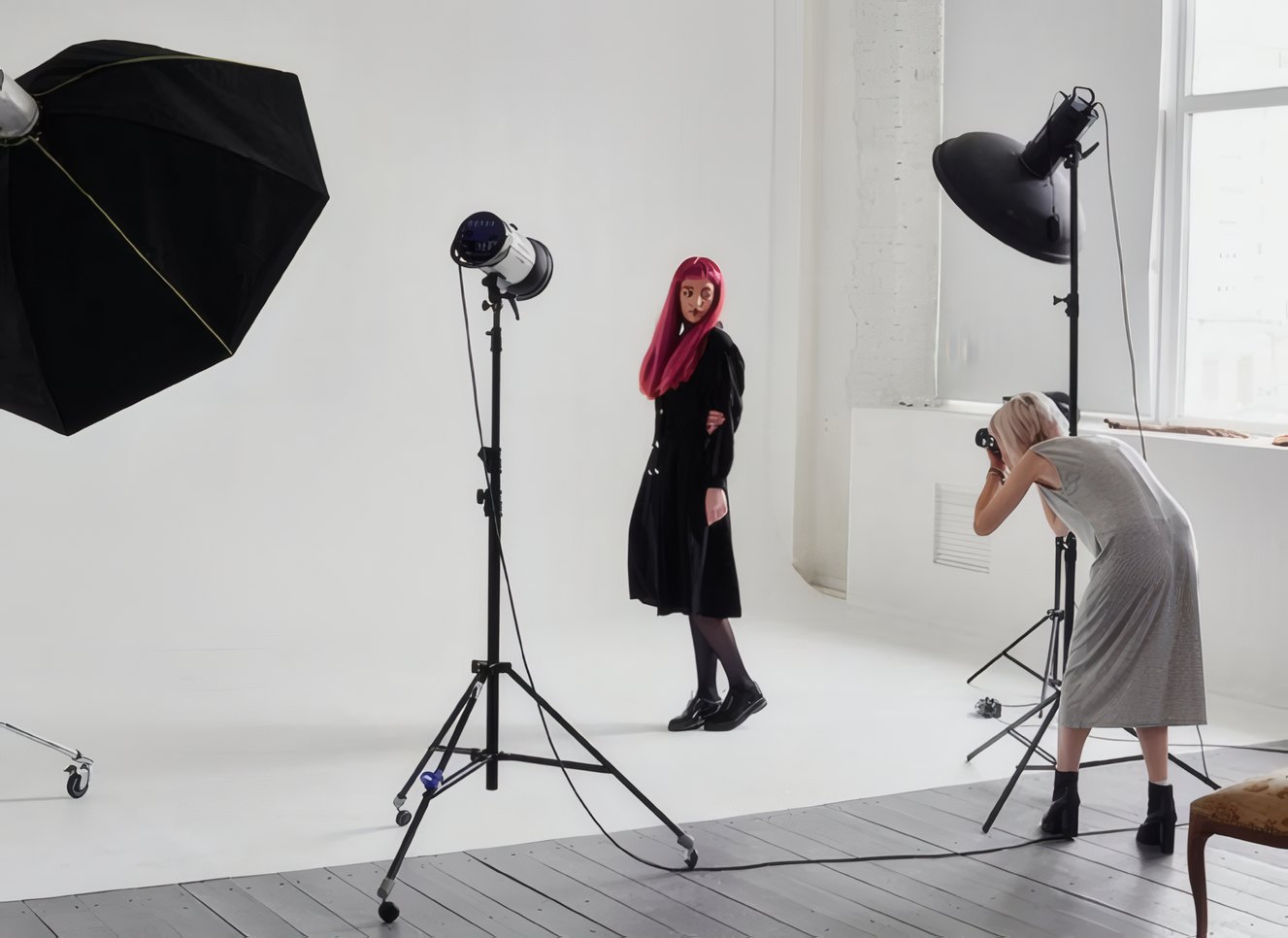 Studio One with its softboxes and the white floor