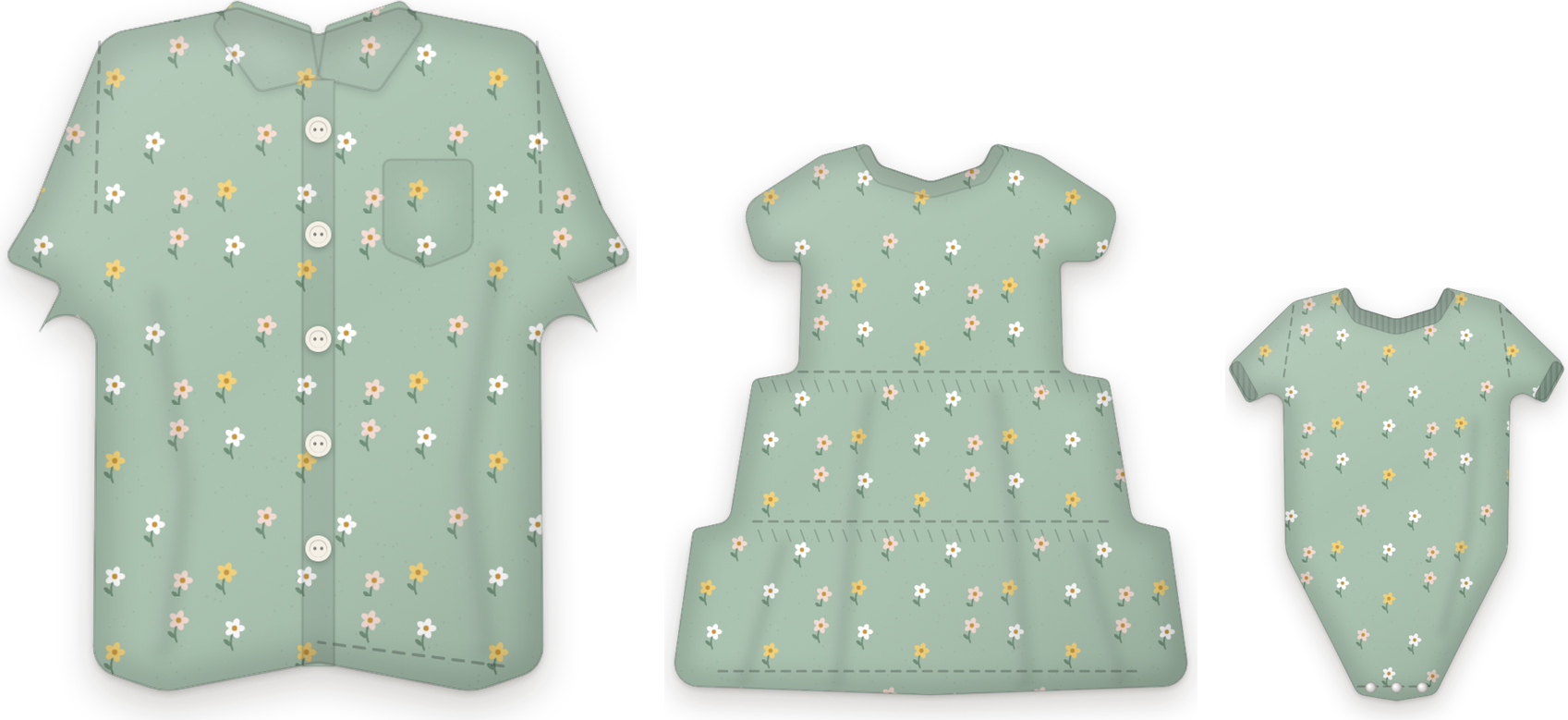 The Wild Meadow set: grown-up, child and baby pieces