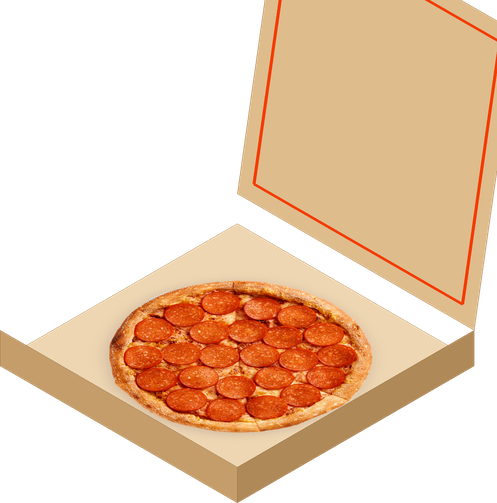 An open Pizzolo box with a pepperoni pie