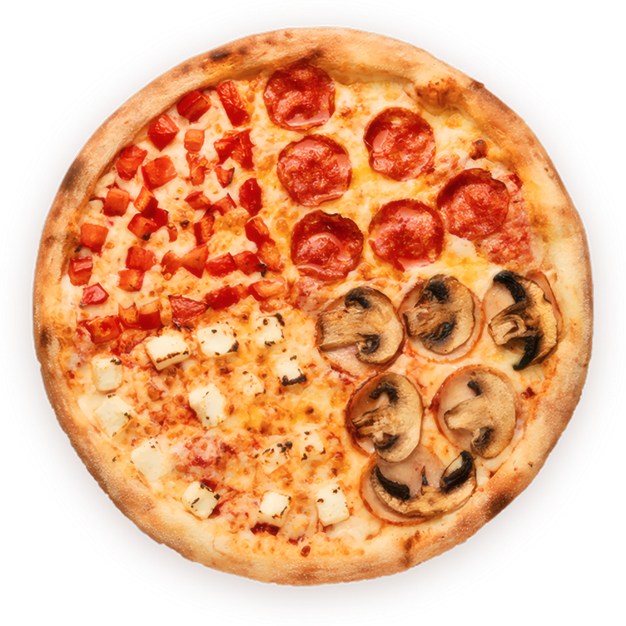 A Quattro Stagioni pizza, four toppings in four quarters
