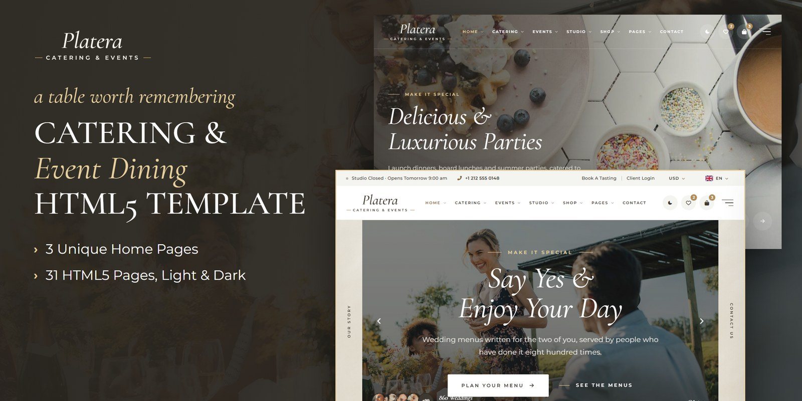 Platera template home pages