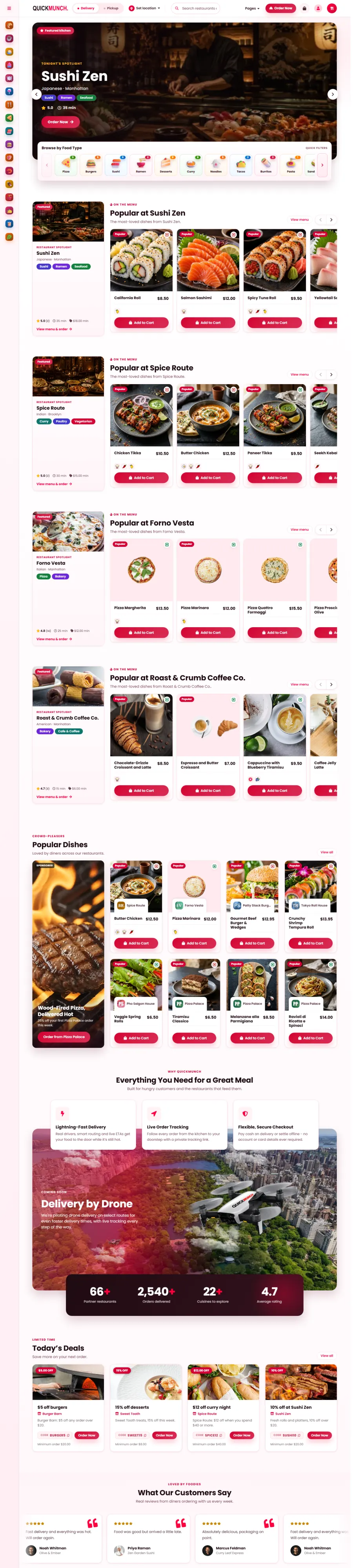Restaurant spotlight homepage layout