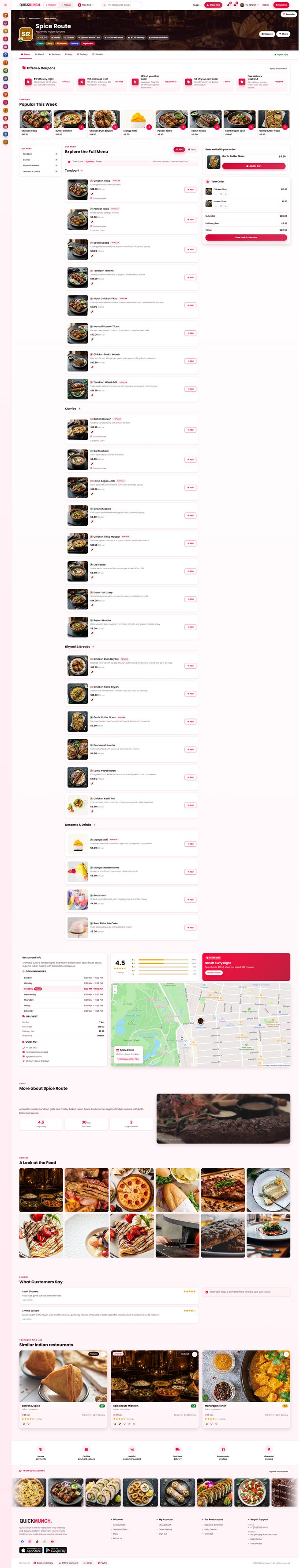 The whole restaurant page in Style 2, list view, with an order in the cart