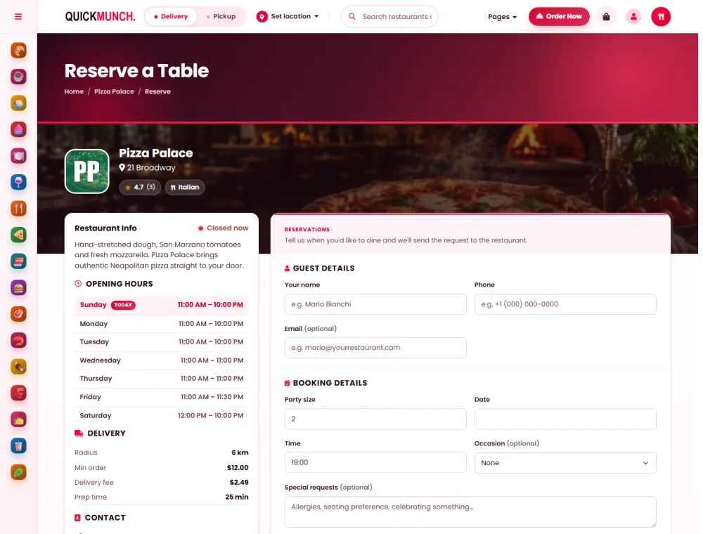 The public booking form