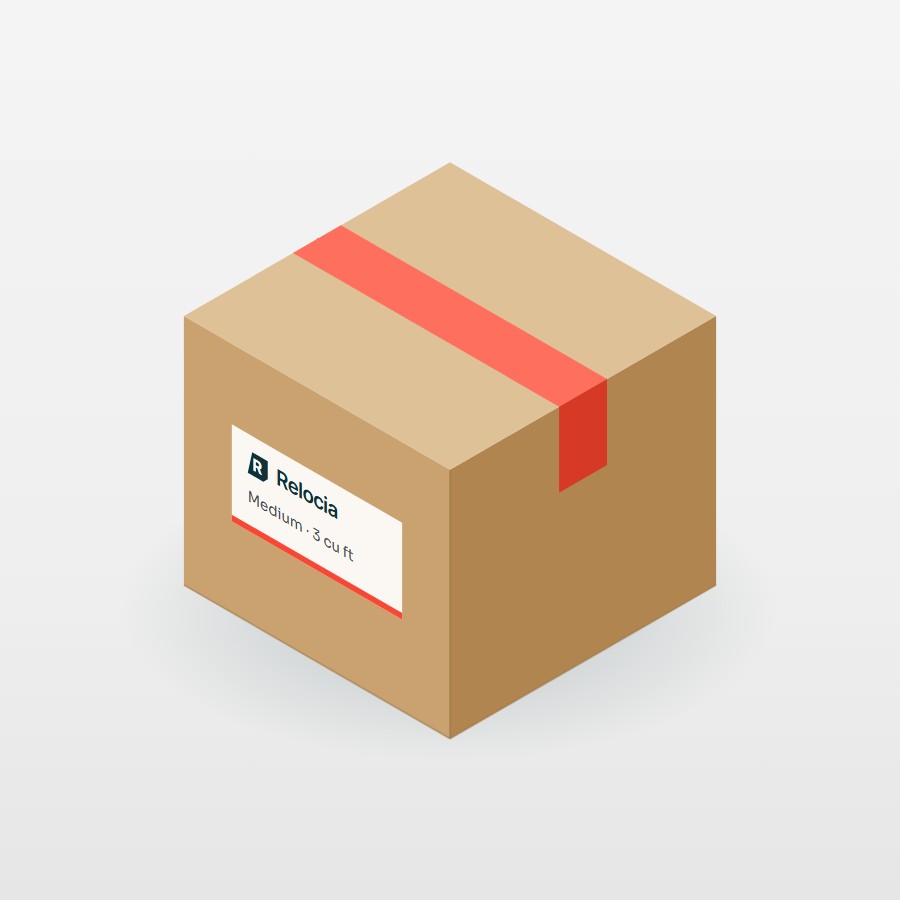 The medium moving box, taped and labelled