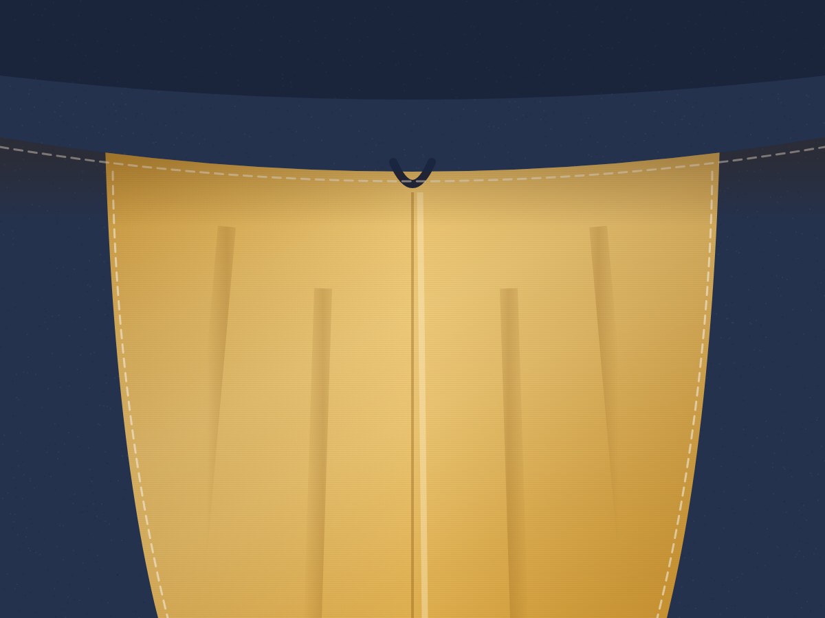 The inside of a navy wool coat with a mustard satin lining
