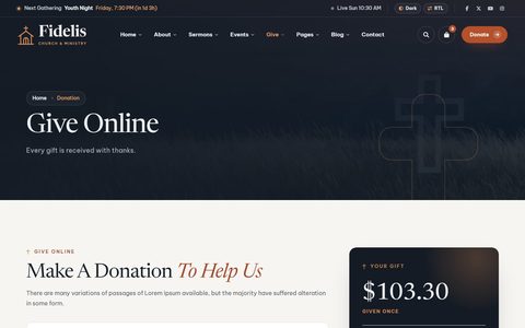 Fidelis Give Online page