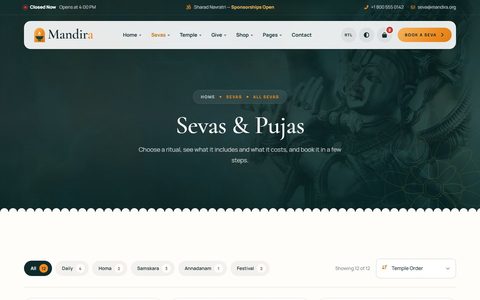 Mandira Sevas & Pujas page