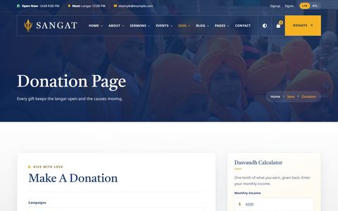 Sangat Donation page
