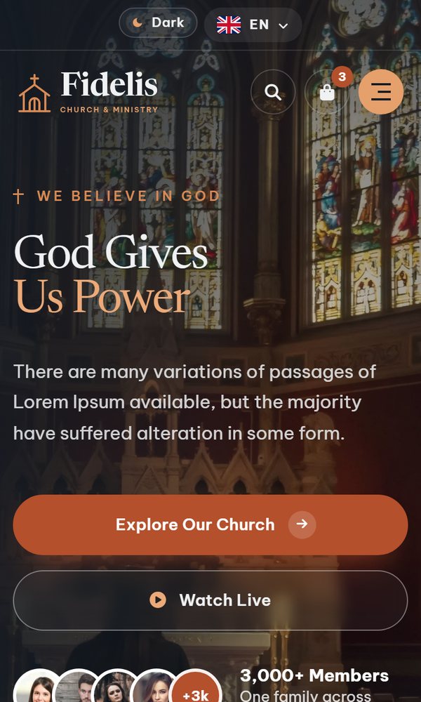 Fidelis home page on a phone