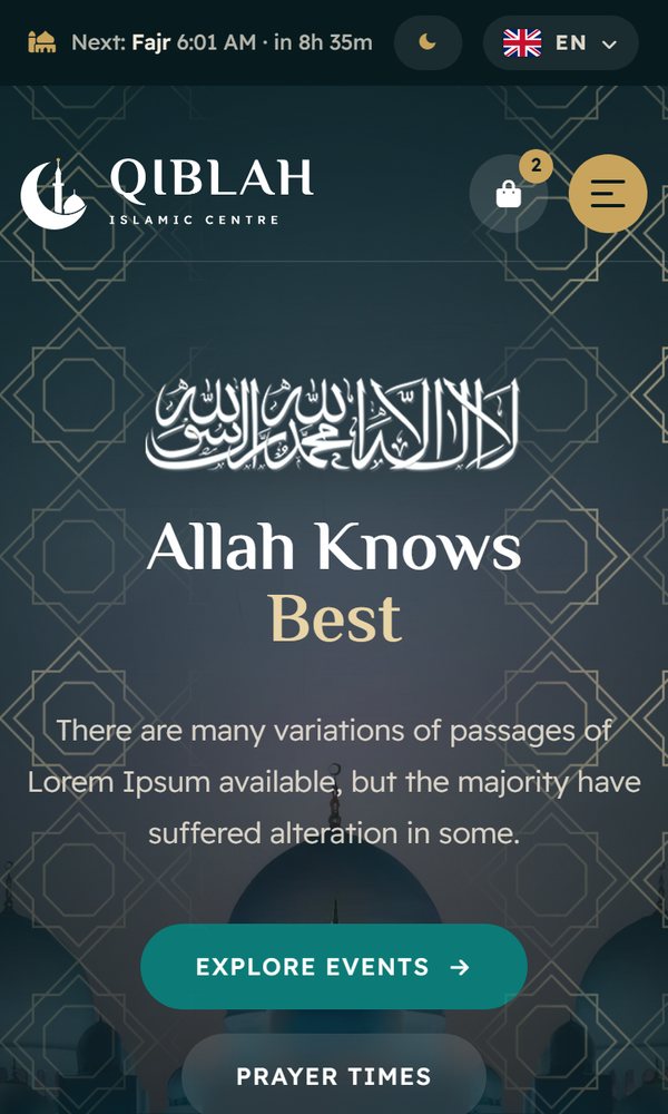 Qiblah home page on a phone