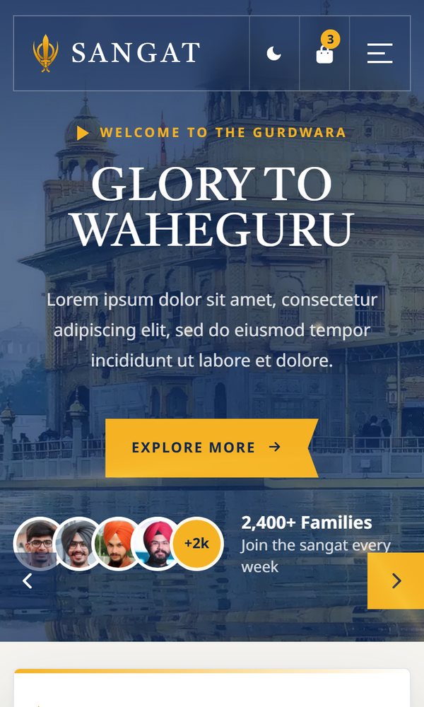 Sangat home page on a phone