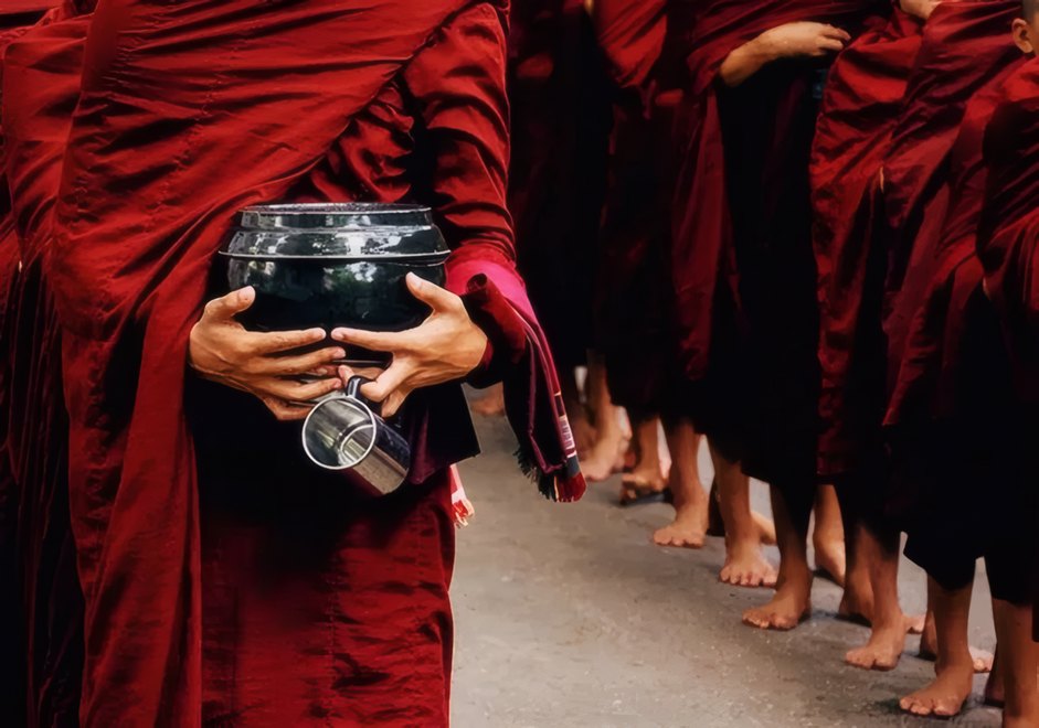 Monks walking through the temple grounds