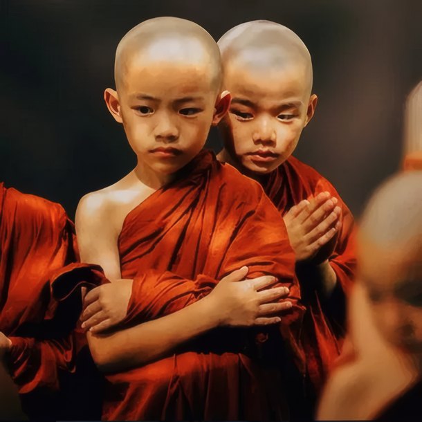 Two young novices in robes