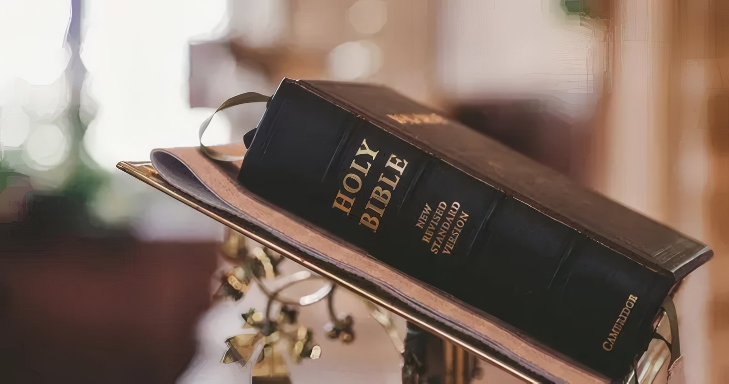 An open Bible on the lectern