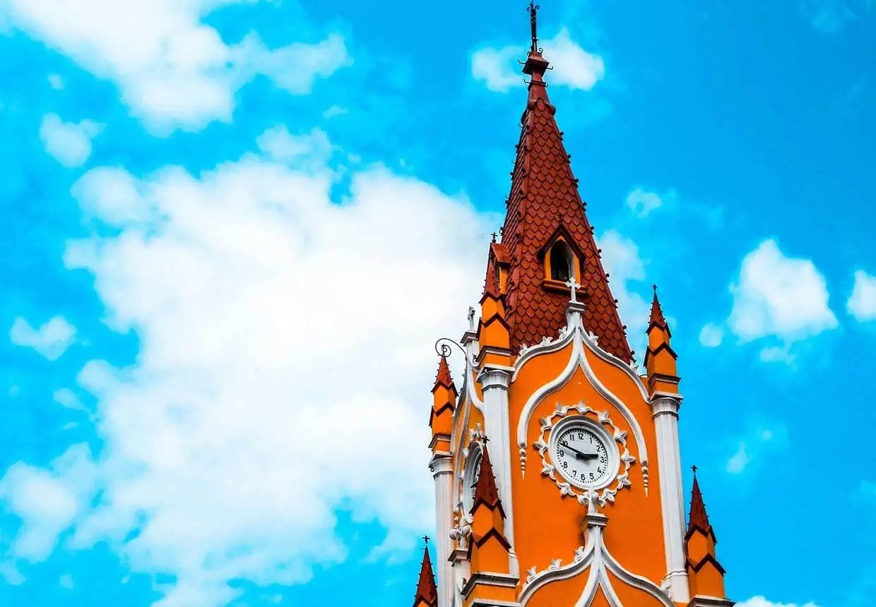 A church spire against the sky
