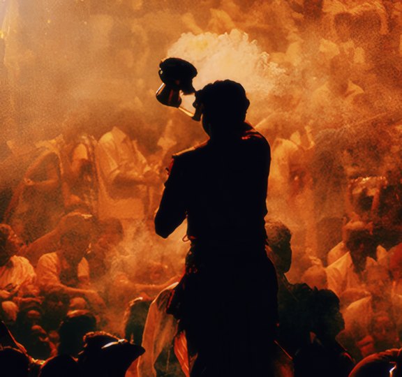A sadhu seated by the river with his offerings
