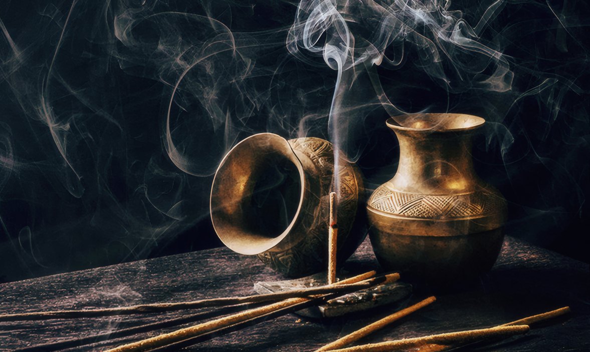The aarti flame raised before the deity