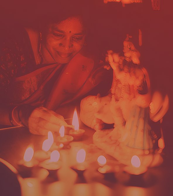Lamps lit for Lakshmi puja