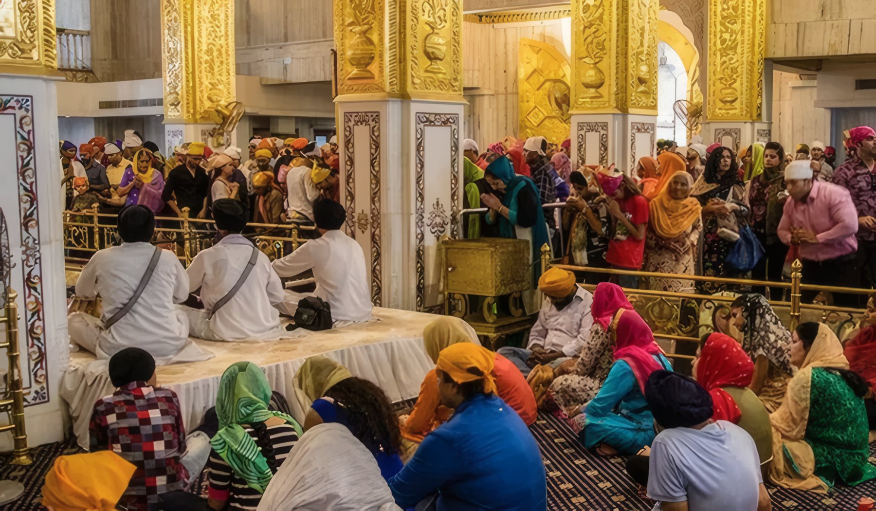 The sangat seated in the darbar hall