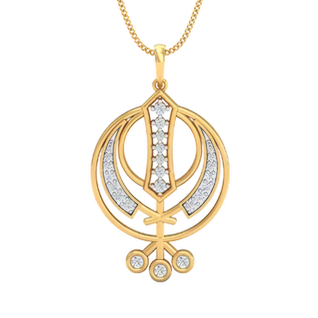 Khanda pendant in gold tone with crystal stones