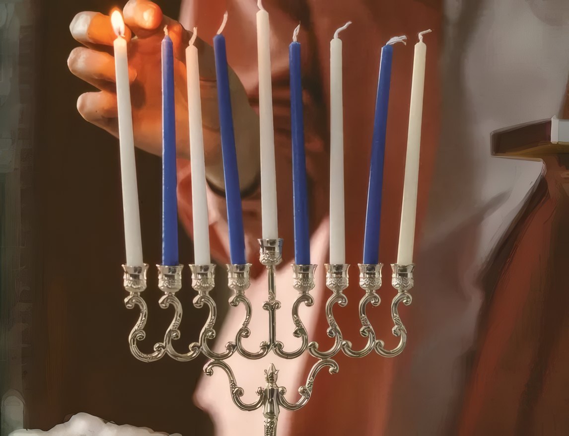 Hanukkah menorah being lit