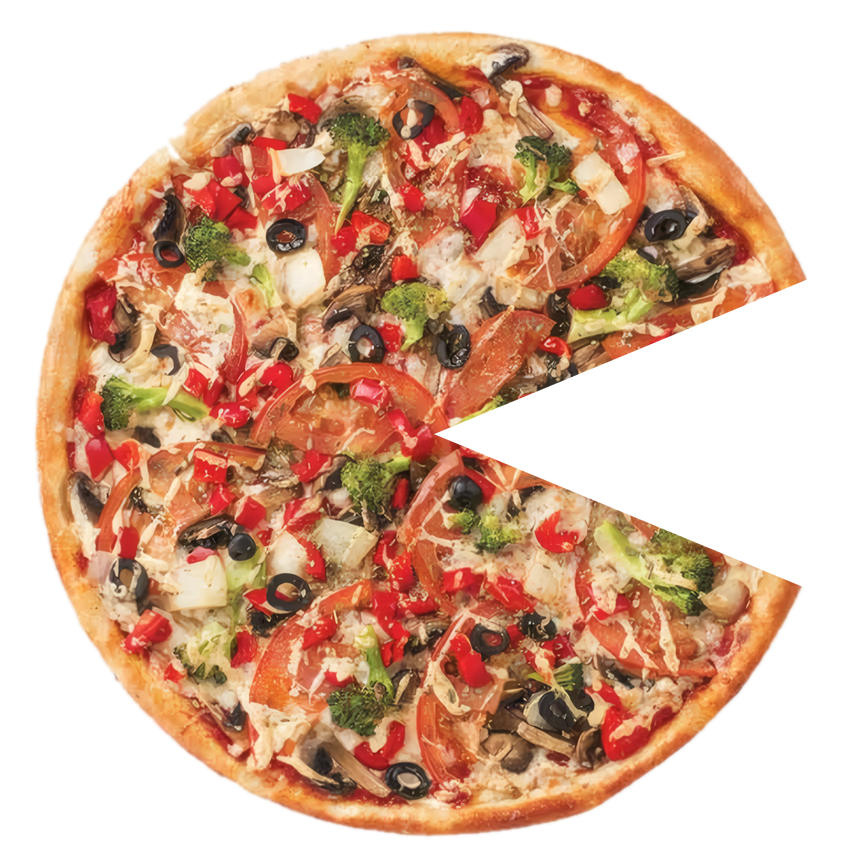 A whole pie with one slice pulled away
