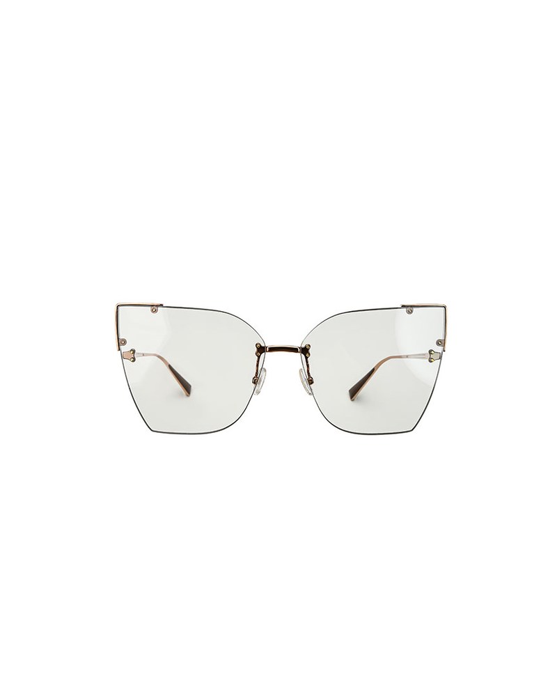 Rimless cat-eye frames with clear lenses