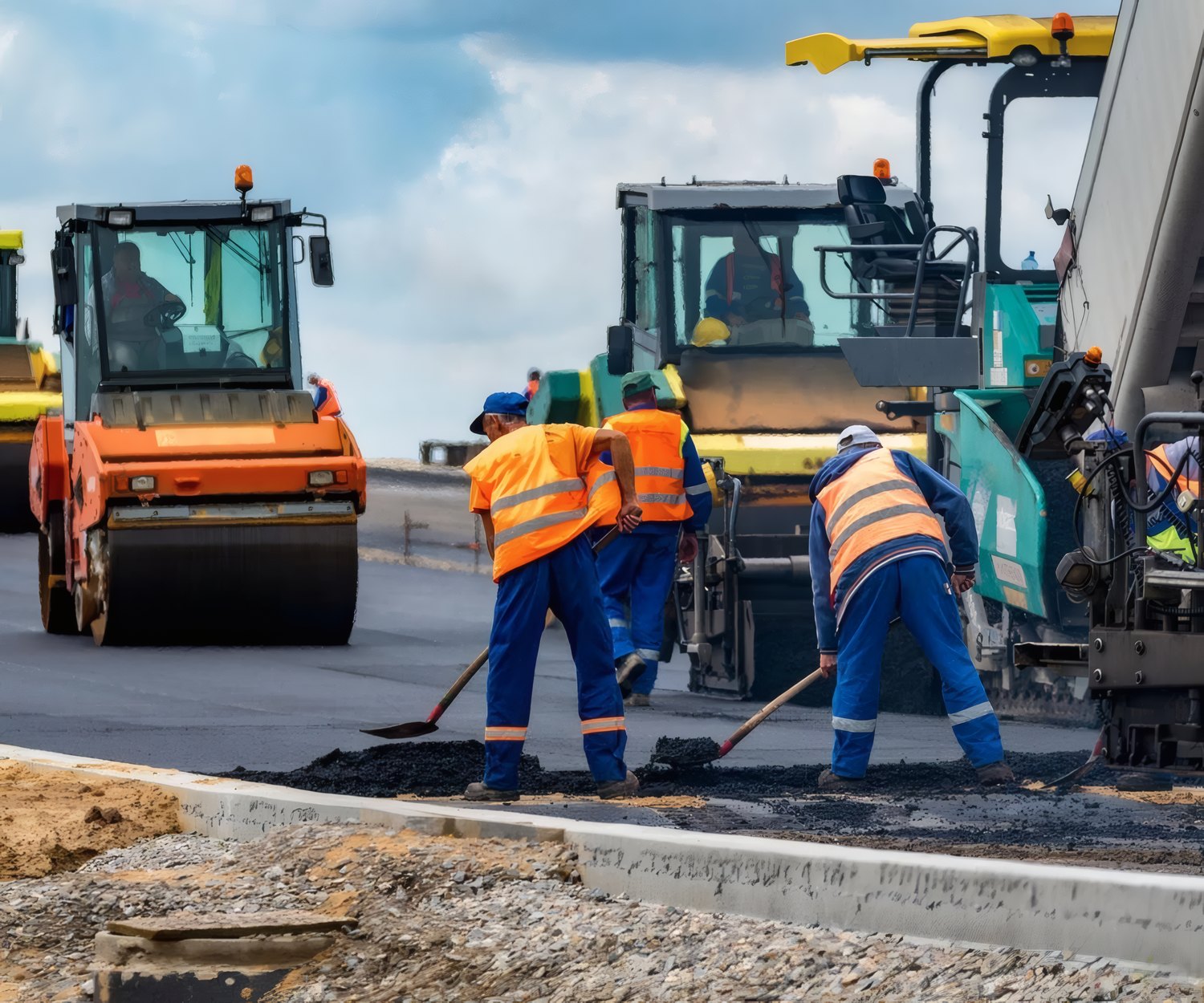 A Structa crew laying a road surface behind the roller
