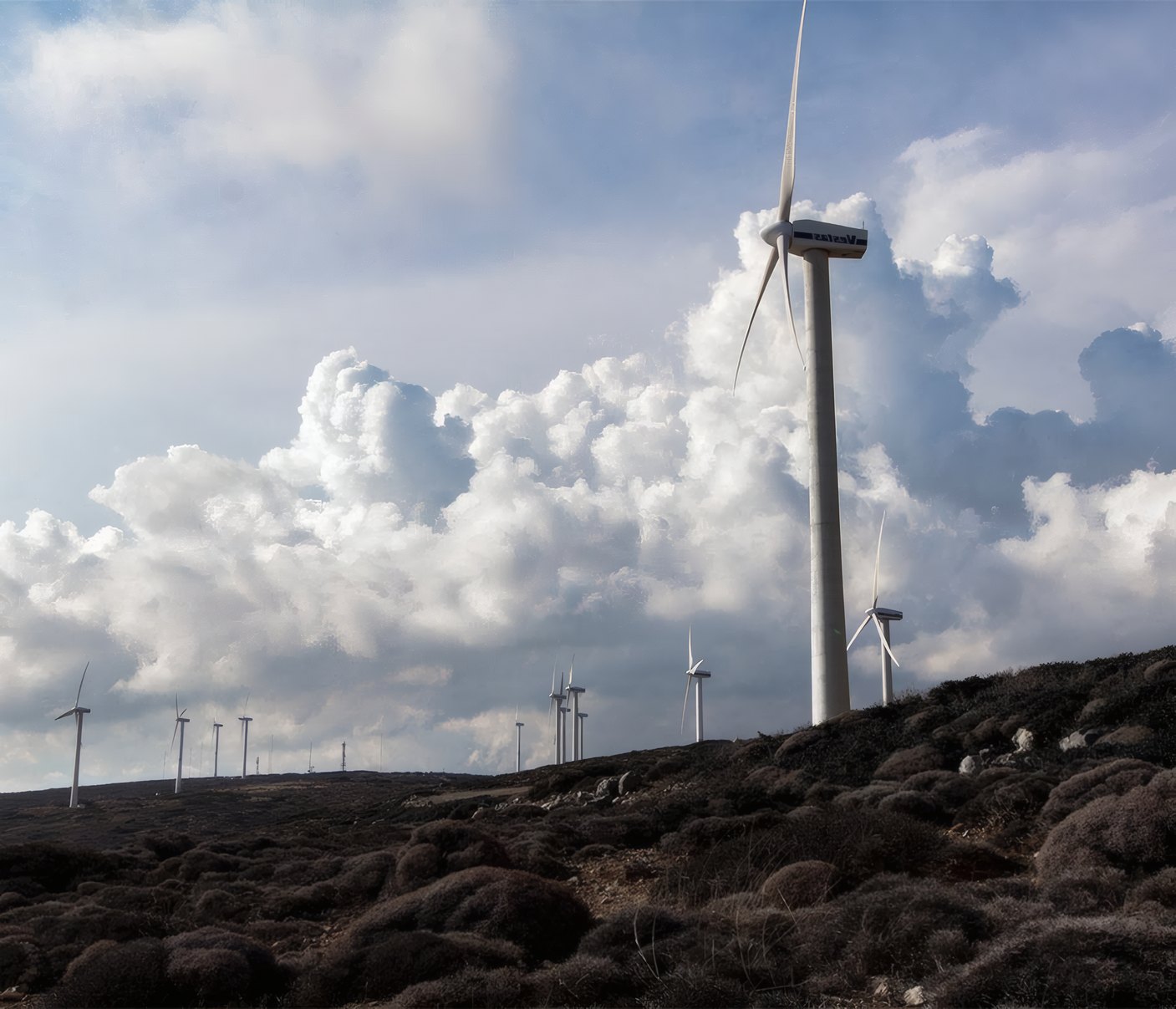 A turbine above a bank of cloud