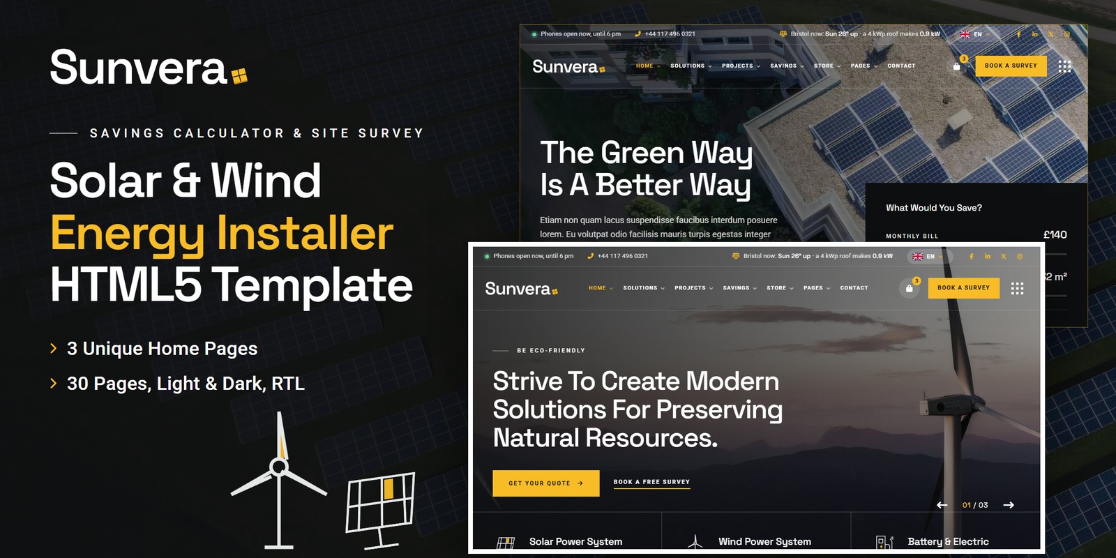 Sunvera template home pages