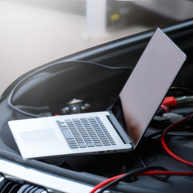 A laptop on an engine cover