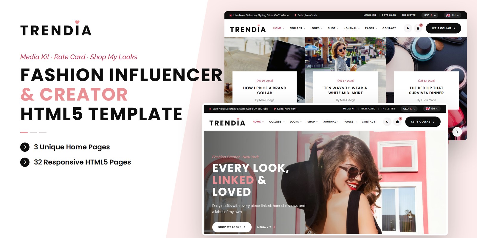 Trendia template home pages