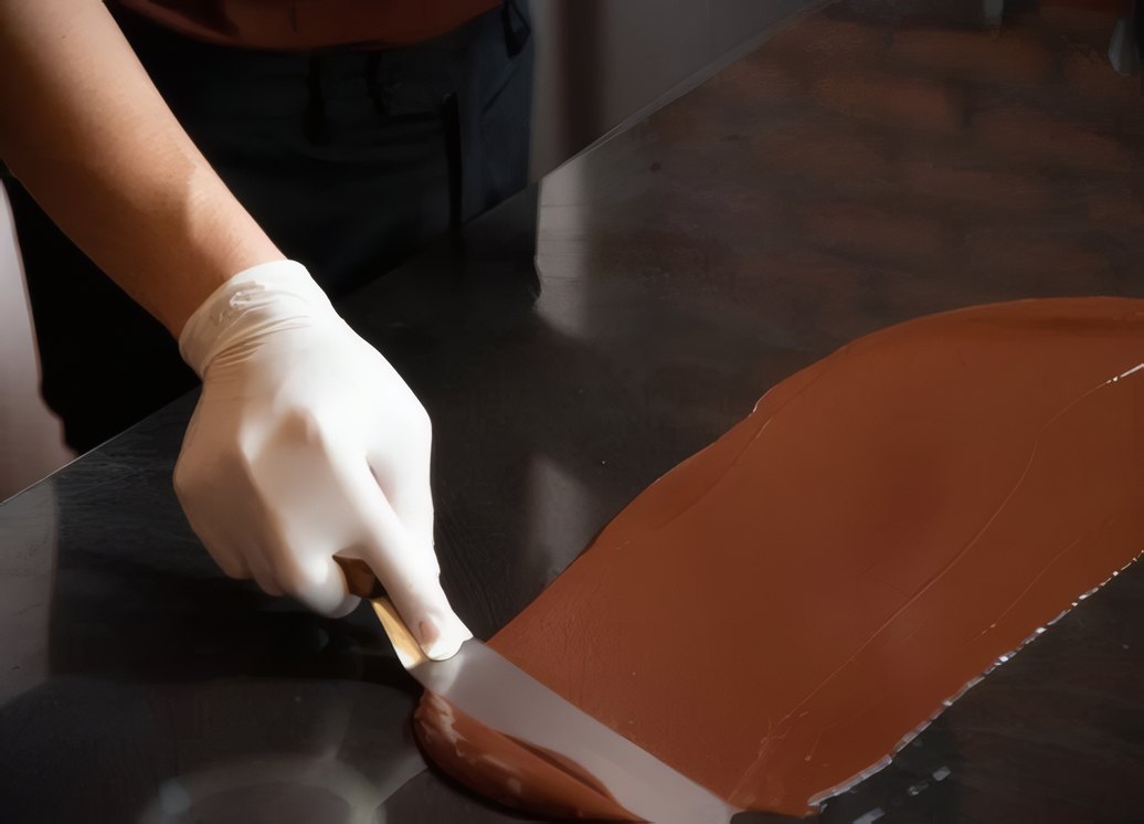 Tempering chocolate on marble