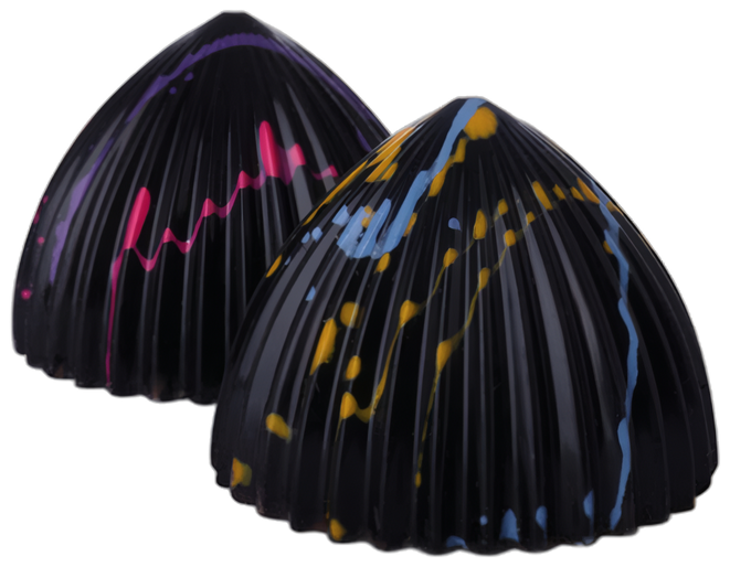 Two dark bonbons painted with gold