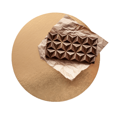 A chocolate tablet on gold paper