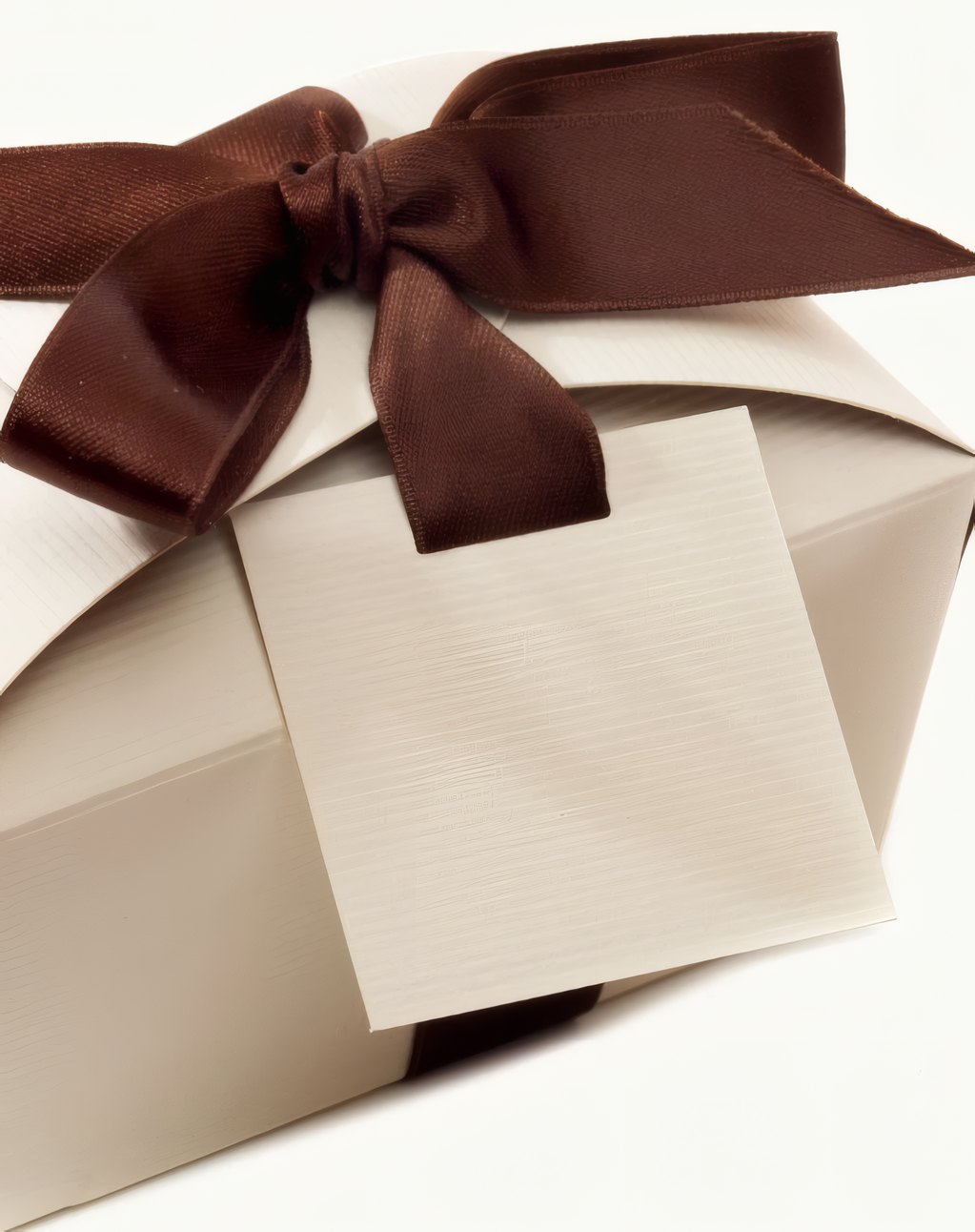 A gift box tied with a brown ribbon