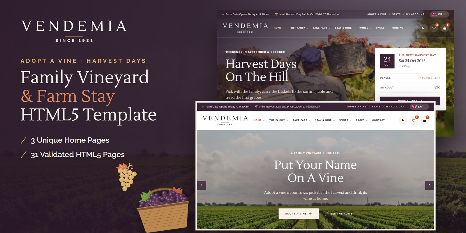 Vendemia template home pages