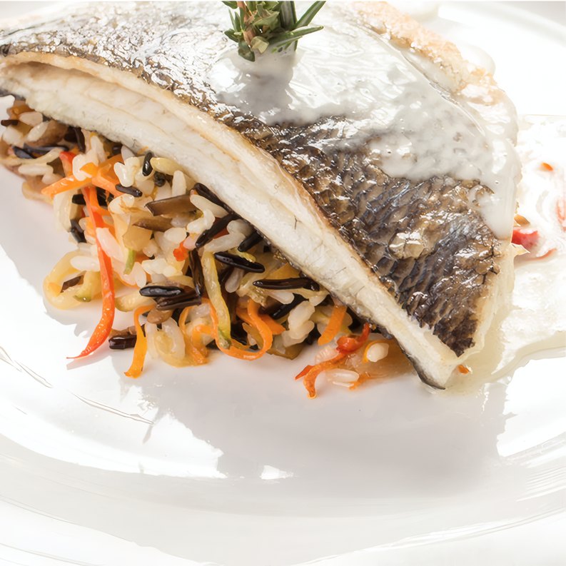 Sea bass on saffron vegetables