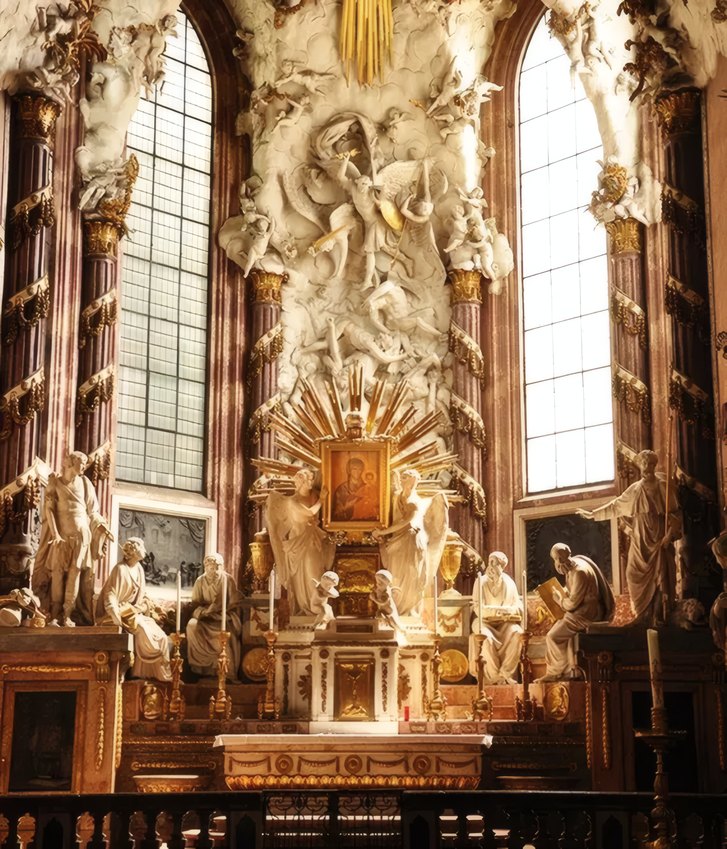 A carved marble altarpiece