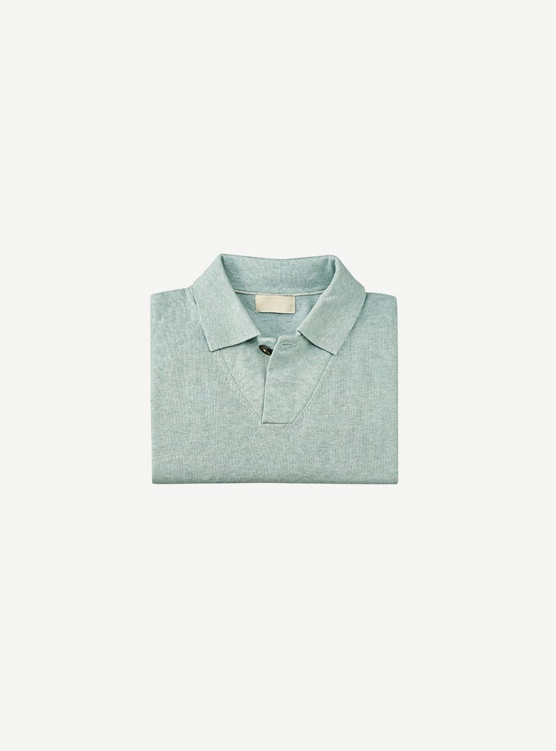 Knitted Cotton Polo, Sage