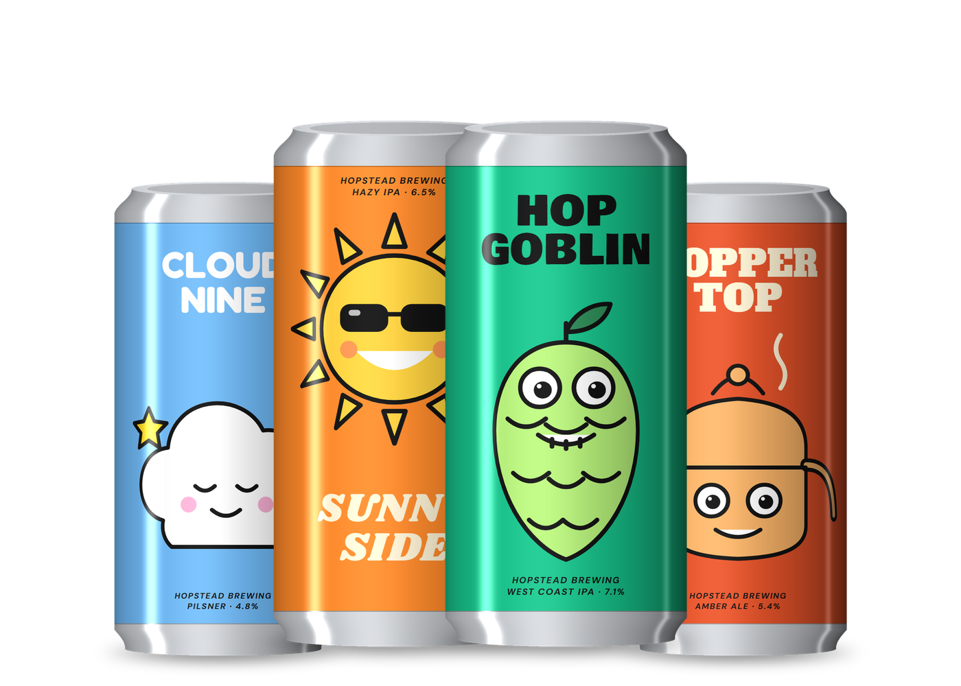A mixed pack of Cloud Nine, Sunny Side, Hop Goblin and Copper Top
