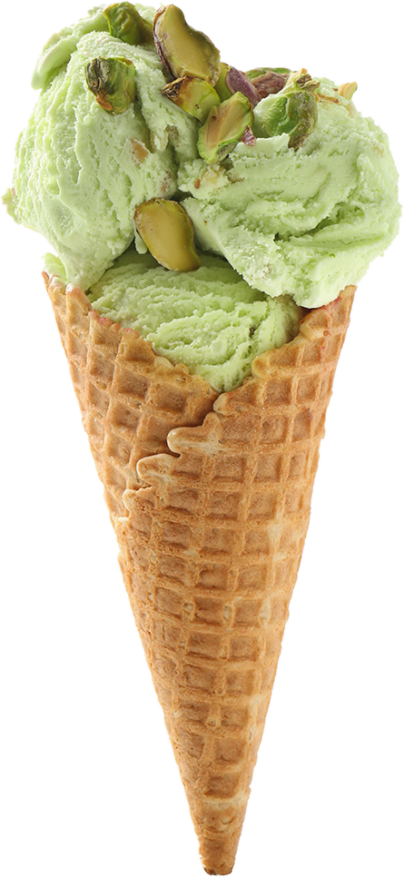 A waffle cone of pistachio gelato