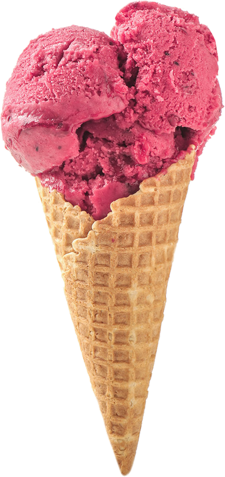 A waffle cone of strawberry gelato