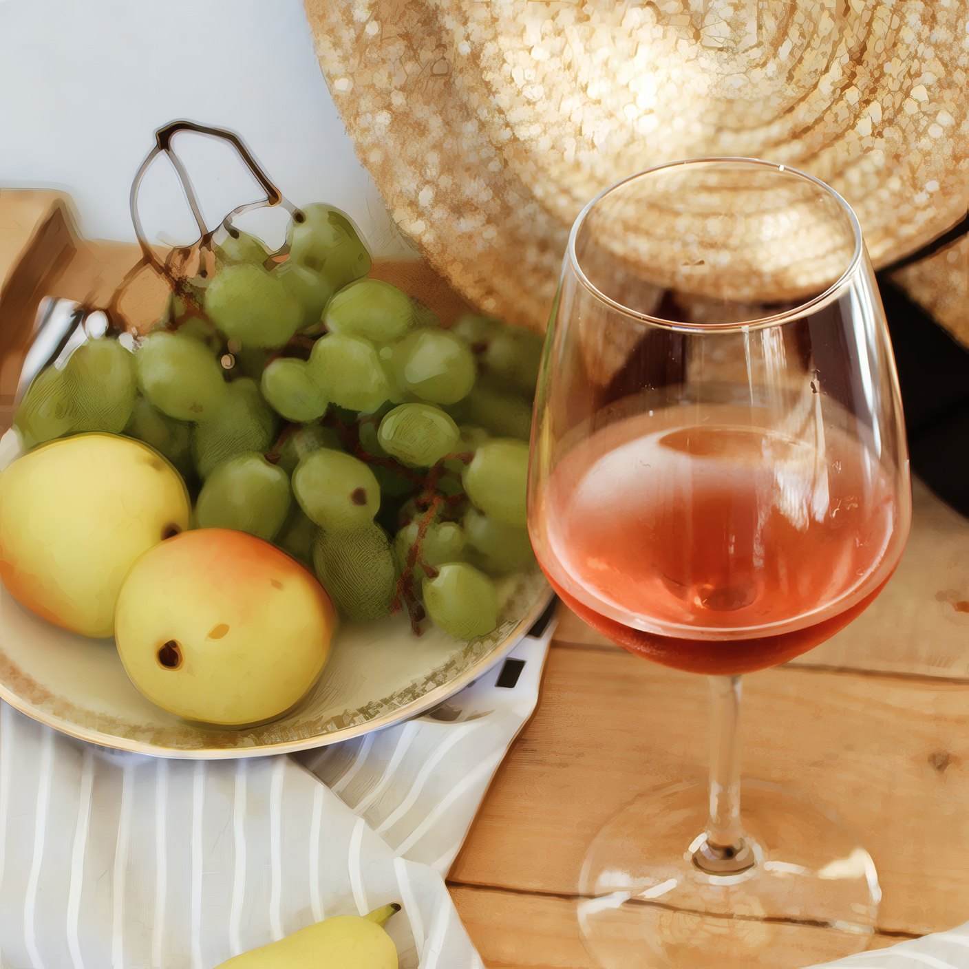 Rosato, pears and grapes on the terrace
